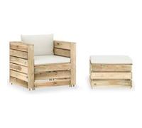 Vidaxl Salon De Jardin 2 Pcs Avec Coussins Bois Imprégné De Vert Blanc