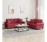 Vidaxl Ensemble De Canapés 2 Pcs Et Coussins Rouge Bordeaux Similicuir Multicolore