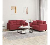 Vidaxl Ensemble De Canapés 2 Pcs Et Coussins Rouge Bordeaux Similicuir Multicolore