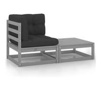 Vidaxl Salon De Jardin 2 Pcs Avec Coussins Gris Bois De Pin Massif Gris