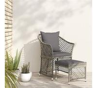 Salon De Jardin 2 Pcs Avec Coussins Gris Résine Tressée