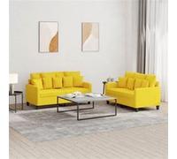 Ensemble de Canapés avec Coussins 2 pcs, Canapés avec Accoudoirs et Dossier, Ensemble de Meubles, Mobilier de Salon, Moderne, Jaune Clair Tissu