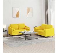 Vidaxl Ensemble De Canapés 2 Pcs Avec Coussins Jaune Clair Tissu Jaune