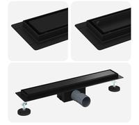 vidaXL 2 en 1 Drain de Douche Noir 50 cm Acier INOX 304, Salle de Bain, Design rectangulaire, Minimaliste avec Pieds réglables pour espaces Modernes, Installation Facile et Lignes épurées