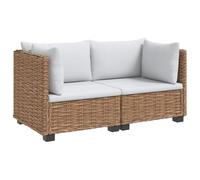 vidaXL 2 pc Ensemble de Salon en Rotin avec Coussins GENDT Naturel, Salon, Jardin et terrasse, Ensemble Lounge en rotin, mobilier extérieur, canapé modulable, Assise Confortable, Design élégant