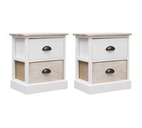 2 Pcs Tables De Chevet Blanc Et Naturel 38x28x45 Cm Paulownia Blanc