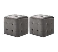 2x Tables de Chevet Table de Nuit Tabouret Pouf Repose-pied Armoire de Chevet Salon Salle de Séjour Maison Chambre à Coucher Gris Tissu Velours