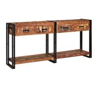 vidaXL 2 Tables Consoles avec Tiroirs - Bois Massif Récupéré, Multicolore | Table de Rangement Rustique pour Entrée et Salon, Design Polyvalent avec Grand Espace de Rangement en Fer Rectangulaire
