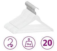 vidaXL Cintres antidérapants – Bois dur – Crochet rotatif 360° – Blanc – 20 pcs