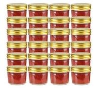 24 pcs Pots à confiture avec couvercles dorés Verre 110 ml