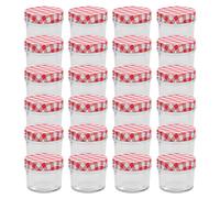 vidaXL 24x Pots à Confiture Couvercles Bocaux à Confiture Bocaux à Conserves Stockage Chutney Cornichon Sauce Blanc et Rouge Verre 110 ml