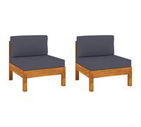 vidaXL 2X Acacia Solide Canapés Centraux avec Coussins Canapés Centraux de Patio Meuble de Terrasse Canapés de Jardin Extérieur Gris Foncé