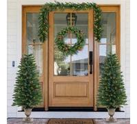 vidaXL Arbres de Noël artificiels 2 pcs et couronne, guirlande et LED