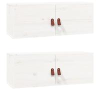 vidaXL 2X Armoires Murales Centres de Divertissement Flottantes Armoires de Rangement Salon Salle de Séjour Blanc 80x30x30 cm Bois de Pin Massif