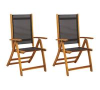 vidaXL 2X Bois d'Acacia Chaise Pliable Noir Chaises de Jardin Terrasse Balcon