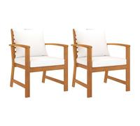 vidaXL 2x Bois d'Acacia Massif Chaises de Jardin avec Coussin Fauteuils de Patio Chaises de Terrasse Fauteuils de Balcon 311831