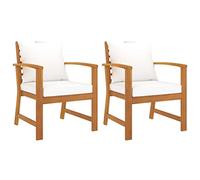 vidaXL 2X Bois d'Acacia Massif Chaises de Jardin avec Coussin Fauteuils de Patio Chaises de Terrasse Fauteuils de Balcon Extérieur Crème