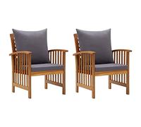 vidaXL 2X Bois d'Acacia Massif Chaises de Jardin avec Coussins Fauteuils de Patio Chaises de Terrasse Fauteuils de Jardin Arrière-Cour Extérieur