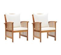 vidaXL 2X Bois d'Acacia Massif Chaises de Jardin avec Coussins Fauteuils de Patio Chaises de Terrasse Fauteuils de Jardin Extérieur Arrière-Cour