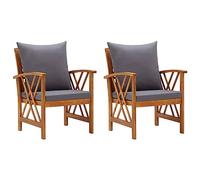 vidaXL 2X Bois d'Acacia Massif Chaises de Jardin avec Coussins Fauteuils de Patio Fauteuils de Jardin Chaises de Terrasse Arrière-Cour Extérieur