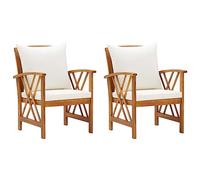 vidaXL 2X Bois d'Acacia Massif Chaises de Jardin avec Coussins Fauteuils de Patio Fauteuils de Jardin Chaises de Terrasse Extérieur Arrière-Cour