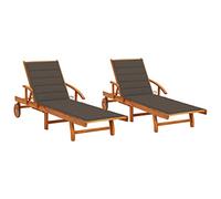 vidaXL 2X Bois d'Acacia Solide Chaises Longues avec Coussins Bains de Soleil d'Extérieur Transats de Patio Chaises Longues de Terrasse Plage Jardin