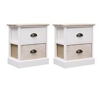 2 Pcs Tables De Chevet Blanc Et Naturel 38x28x45 Cm Paulownia Blanc