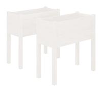 vidaXL 2X Bois de Pin Massif Jardinières Bacs à Fleurs Lits Surélevés Pots de Plantes de Jardin Balcon Terrasse Patio Extérieur Blanc 70x31x70 cm
