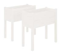 vidaXL 2X Bois de Pin Massif Jardinières Bacs à Fleurs Lits Surélevés Pots de Plantes de Jardin Balcon Terrasse Patio Extérieur Blanc 70x31x70 cm