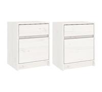 vidaXL 2X Bois de Pin Massif Tables de Chevet Tables de Nuit Armoires de Chevet Armoires de Lit Chambre à Coucher Intérieur Blanc 40x31x50 cm