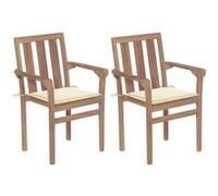 vidaXL 2x Bois de Teck Massif Chaises de Jardin avec Coussins Chaises de Patio Chaises de Terrasse Balcon Extérieur Bar Café Maison Crème bois de teck G