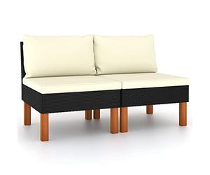 vidaXL 2X Bois d'Eucalyptus Canapés Centraux Canapé de Patio Meuble de Terrasse Sofa de Milieu Sectionnel de Jardin Extérieur Résine Tressée