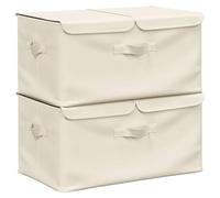 vidaXL 2X Boîtes de Rangement Coffres de Rangement Pliables Organisateurs Conteneurs Stockage Chambre Maison Intérieur Tissu 50x30x25 cm Crème