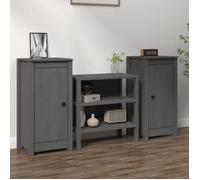 Vidaxl Buffets 2 Pcs Gris 40x35x80 Cm Bois Massif De Pin Marron