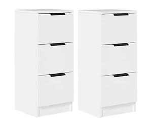 vidaXL 2X Buffets Armoires de Rangement Meubles de Rangement Armoires Latérales Tableds de Chevet Salon Blanc 30x30x70 cm Bois d'Ingénierie