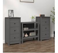 Buffets 2 pcs Gris 40x35x80 cm Bois massif de pin