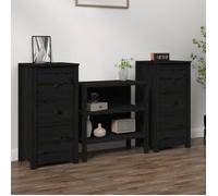 Vidaxl Buffets 2 Pcs Noir 40x35x80 Cm Bois Massif De Pin Marron