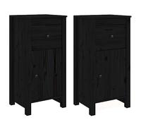 vidaXL 2X Buffets Armoires Latérales Organisateurs de Maison Meubles de Rangement Salon Intérieur Noir 40x35x80 cm Bois Massif de Pin