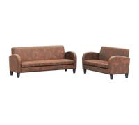 vidaXL 2X Canapés Daim Synthétique Marron Ensemble Sofa de Salon Chambre Repos