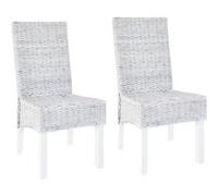 vidaXL 2x Chaise de Salle à Manger Rotin Kubu Bois de Manguier Cuisine Dîner Gris G