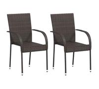 vidaXL 2X Chaise d'Extérieur Empilable Résine Tressée Marron Chaise de Jardin