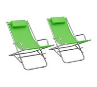 vidaXL 2X Chaises à Bascule Chaise Longue de Jardin Bain de Soleil de Terrasse Camping Patio Extérieur Pliable Inclinable Acier Vert