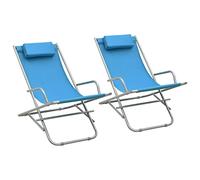 vidaXL 2X Chaises à Bascule Chaise Longue de Jardin Bain de Soleil de Terrasse Camping Patio Extérieur Pliable Inclinable Acier Bleu