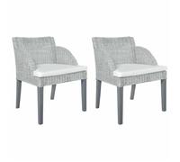2x Chaises à Dîner avec Coussins Gris Rotin Naturel Fauteuils Salon vidaXL