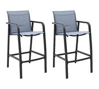 vidaXL 2X Chaises de Bar de Jardin Siège de Comptoir Chaise de Balcon Siège de Patio Chaise d'Extérieur Terrasse Salle à Manger Gris Textilène