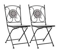 vidaXL 2X Chaises de Bistrot Mosaïque Chaises Pliantes Chaises de Jardin Chaises de Balcon Chaises de Terrasse Chaises d'Extérieur Gris