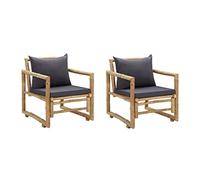 vidaXL 2X Chaises de Jardin avec Coussins Chaises de Patio Sièges de Terrasse Fauteuils d'Extérieur Fauteuils de Jardin Sièges de Patio Bambou