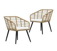 vidaXL 2X Chaises de Jardin avec Coussins Chaises de Terrasse Chaises de Patio Chaises d'Extérieur Sièges d'Extérieur Résine Tressée Couleur de Chêne