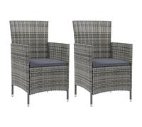 vidaXL 2X Chaises de Jardin avec Coussins Fauteuils de Patio Chaises de Salle à Manger d'Extérieur Fauteuils de Terrasse Résine Tressée Gris