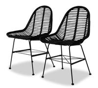vidaXL 2X Chaises de Salle à Manger Chaises à Dîner Sièges de Cuisine Repas Meubles de Cuisine Maison Intérieur Noir Rotin Naturel